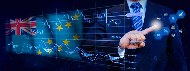 Businessman touching data analytics process system with KPI financial charts, dashboard of stock...