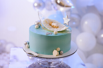 Christening cake for baby boy,  cake with wings. Christening party candy bar