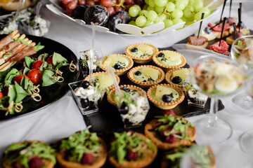 Delicacies and snacks on a buffet or banquet. Catering.