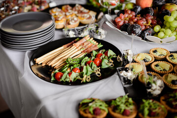 Delicacies and snacks on a buffet or banquet. Catering.
