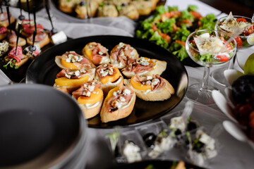 Delicacies and snacks on a buffet or banquet. Catering.