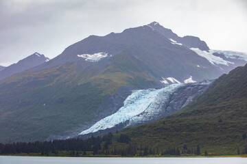 Glaciers of Alaska on the top of the mountains