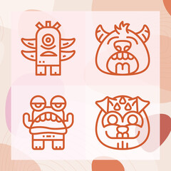 Simple set of imaginary creature related lineal icons