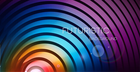 Abstract technology background. Multi-colored steel metal round shapes. Geometric vector banner design.