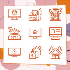 Simple set of 9 icons related to real property