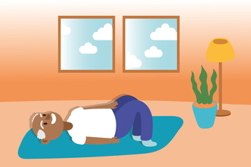 old afro man practicing exercise active senior character
