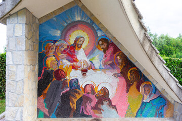 Mosaic of the institution of the Eucharist as the fifth Luminous mystery of the Rosary. Medjugorje, Bosnia and Herzegovina. 2016/6/5.