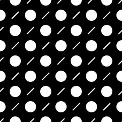Circles, diagonal strokes seamless pattern. Dots, dashes print. Dot shapes, lines ornament. Circular, linear figures wallpaper. Rounds, stripes background. Dotted, dashed backdrop. Abstract vector
