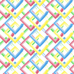 Watercolor square, background. Banner, post, advertisement.  Pink, blue, yellow, green striped illustration.
