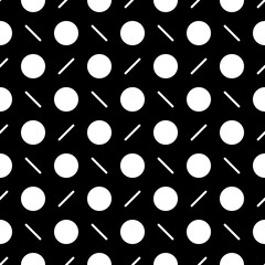 Circles, diagonal strokes seamless pattern. Dots, dashes print. Dot shapes, lines ornament. Circular, linear figures wallpaper. Rounds, stripes background. Abstract vector. Dotted, dashed backdrop