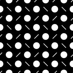 Circles, diagonal strokes seamless pattern. Dots, dashes print. Dot shapes, lines ornament. Circular, linear figures wallpaper. Rounds, stripes background. Abstract vector. Dotted, dashed backdrop