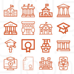 16 pack of educational institution  lineal web icons set