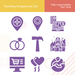 Simple set of jewelry related filled icons.