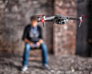 Fototapeta premium digital television camera Quadcopter filming a symphony orchestra.