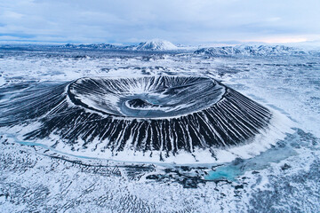 Aerial wiew of Hverfjall Crater at lake Mývatn in winter, North Iceland. © Christopher Lund