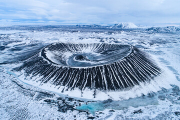 Aerial wiew of Hverfjall Crater at lake Mývatn in winter, North Iceland. © Christopher Lund