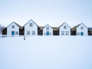 Grenjaðarstaður Turf Farm in winter, North Iceland.