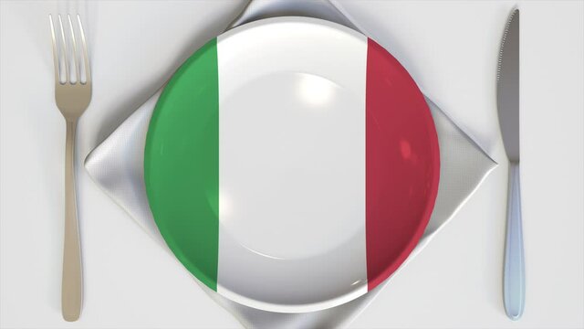 National flag of Italy on the plate conceptual 3d animation
