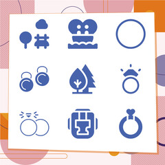 Simple set of 9 icons related to diamond