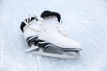 figure skating skates are on the rink close-up