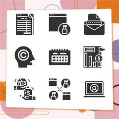 Simple set of 9 icons related to contributed