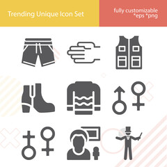 Simple set of masculine related filled icons.