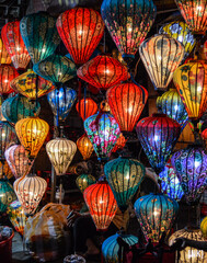 Lanterns in a marketplace at night