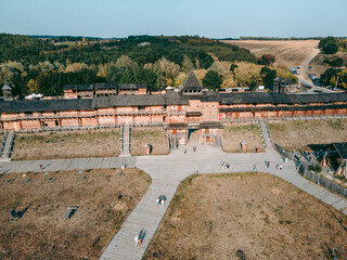 Aerial view of a medieval wooden fortress