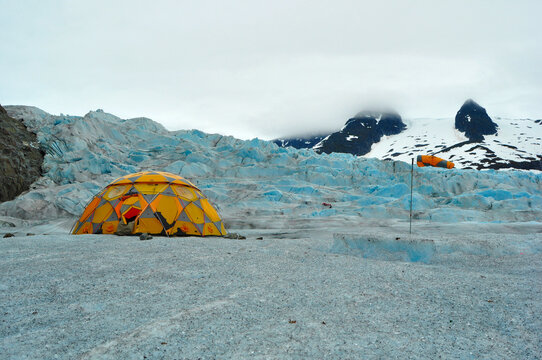 Tent On Top Of Mendenhall Glacier, Juneau Icefield, Alaska