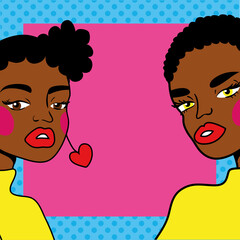 young afro women couple friends pop art style