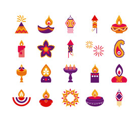 bundle of twenty diwali set flat style icons