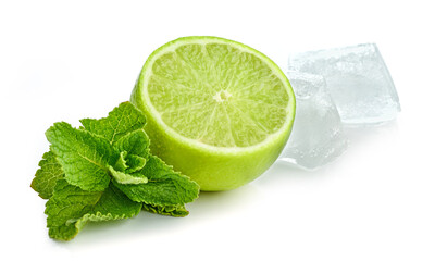 lime, mint and ice cubes