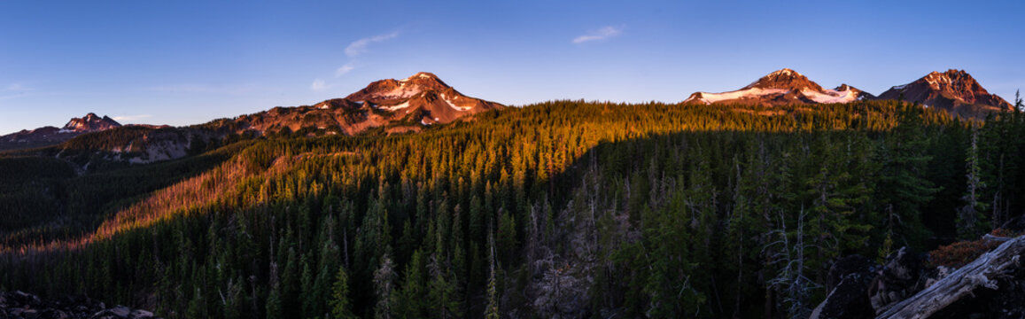 Three Sisters Wilderness Panorama - Broken Top, South, Middle, and North Sisters. Three Sisters Wilderness, Oregon