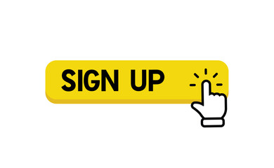 Sign up button with hand clicking icon.