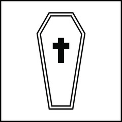 outline icon and cross on coffin