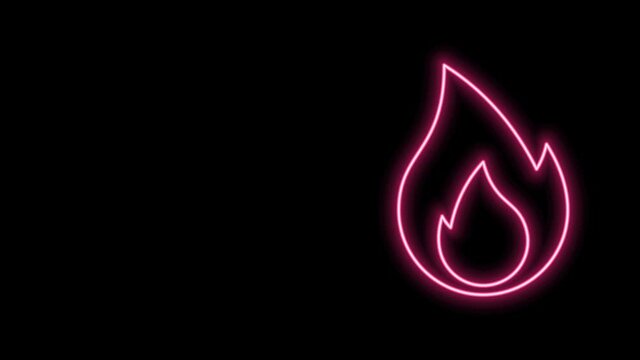 Glowing neon line Fire flame icon isolated on black background. Heat symbol. 4K Video motion graphic animation