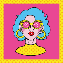 young woman with blue hair pop art style