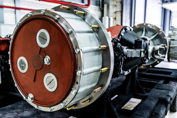 Close-up disassembled tractor reduction axle on modern tractor