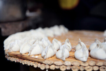 White noodle dumplings wrapped during the Spring Festival