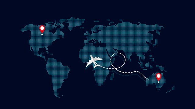 airplane path animation with world map bacground