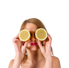 a beautiful woman portrait with fresh lemon.