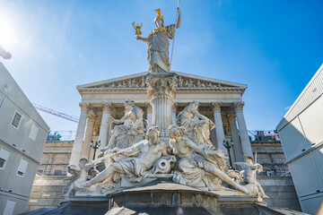 Pallas-Athene-Brunnen in Vienna,  located in front of the Austrian parliament building on...