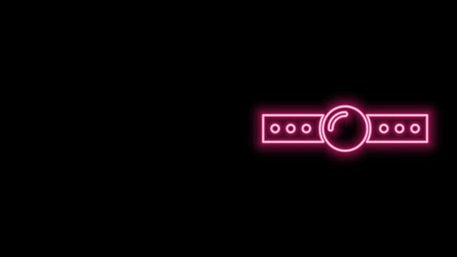 Glowing neon line Silicone ball gag with a leather belt icon isolated on black background. Fetish accessory. Sex toy for men and woman. 4K Video motion graphic animation