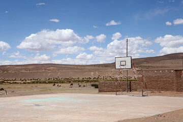 Basketball court and football pitch near the salt flats of Bolivia