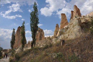 Fototapeta premium Scenic view of the surreal landscape of Cappadocia, Turkey, surrounded or framed by trees