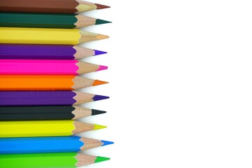Color pencils isolated on white background. Back to school concept. Coloring tools of school. 