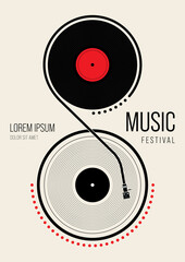 Music poster design template background with vinyl record vintage retro style