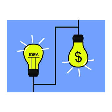 Image Of Two Light Bulbs With The Word Idea And Currency Symbol Inside