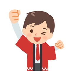 ガッツポーズの半被のスタッフ