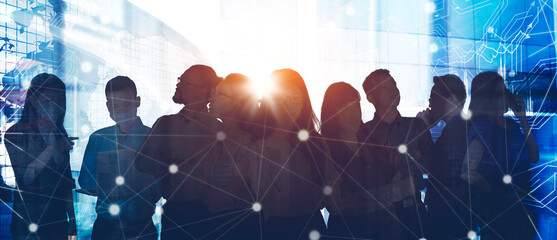 Double exposure of confident business team